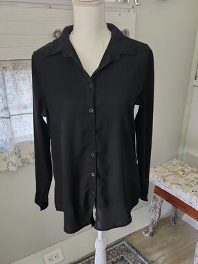 Women's Black Button-Front Shirt - Classic Collared Top